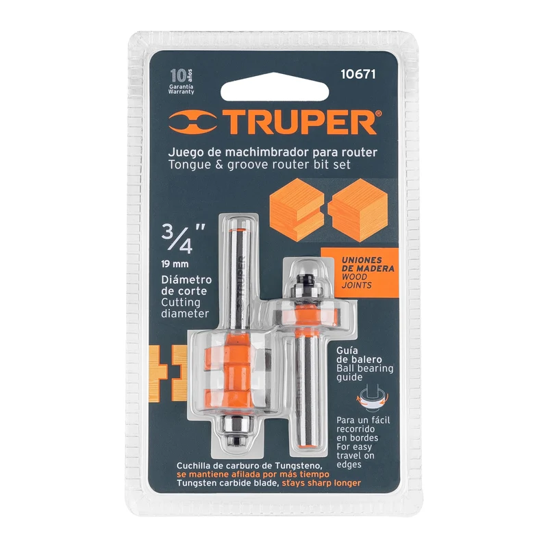 JUEGO DE 2 BROCAS PARA ROUTER, 3/4", TRUPER