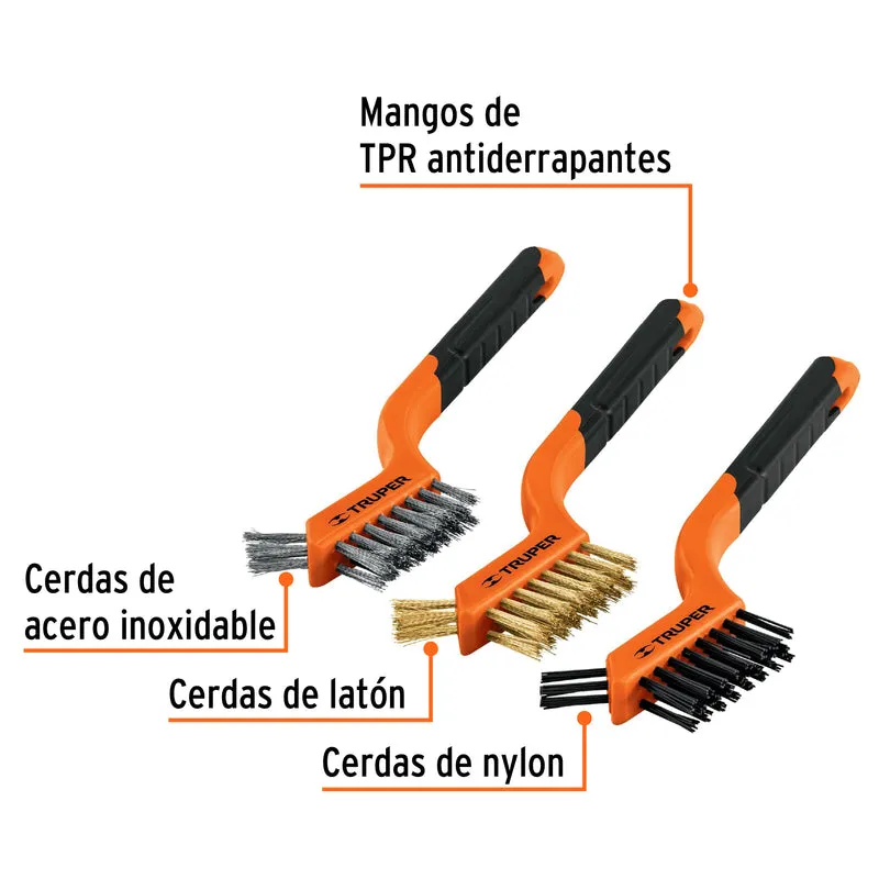 JUEGO DE 3 MINI CEPILLOS DE ALAMBRE 28 PINCELES, TRUPER