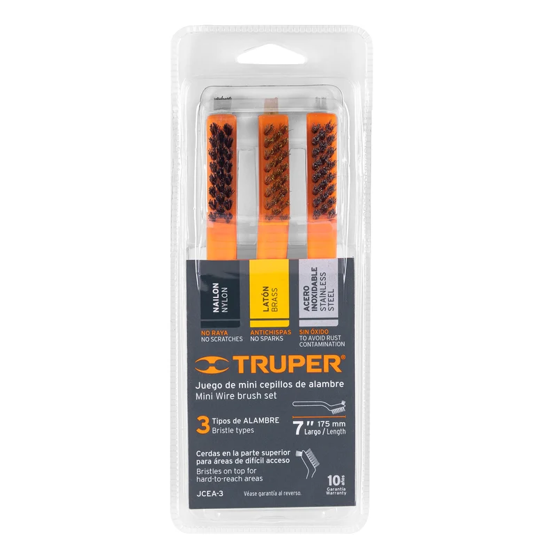 JUEGO DE 3 MINI CEPILLOS DE ALAMBRE 28 PINCELES, TRUPER