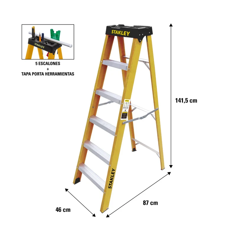 ESCALERA STANLEY DE FIBRA DE VIDRIO, TIPO TIJERA, 5 ESCALONES