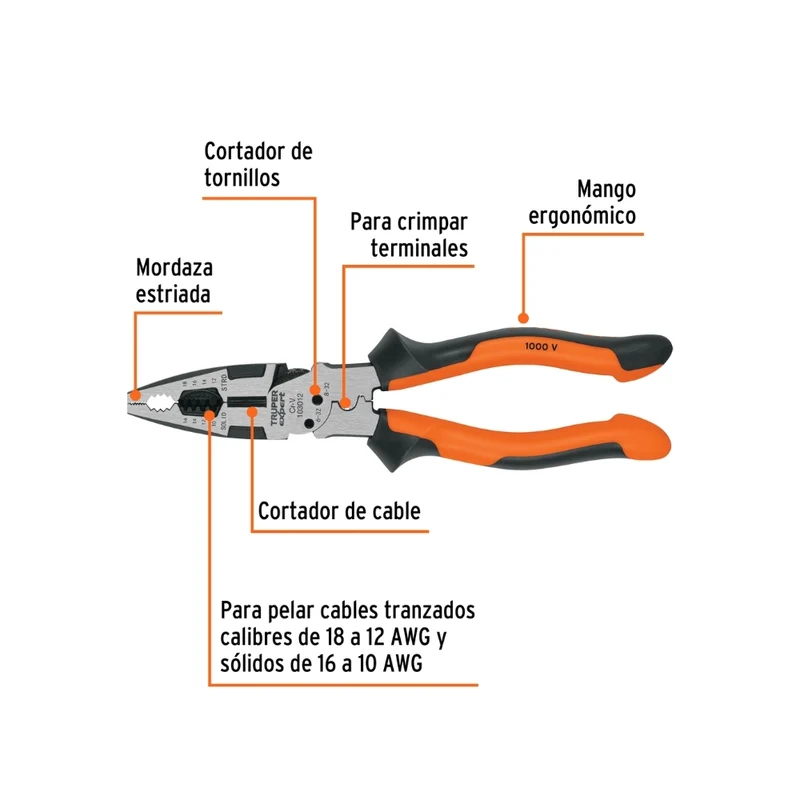 PINZA MULTIUSO P/ ELECTRICISTA 8" TRUPER EXPERT