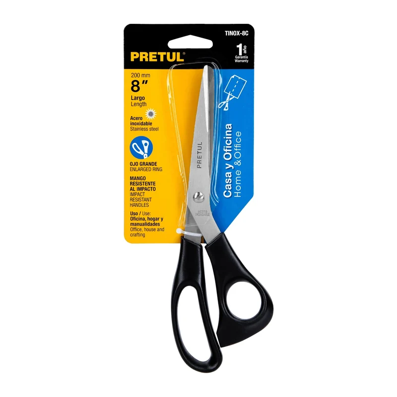 TIJERA 8" DE ACERO INOXIDABLE PARA CASA Y OFICINA, PRETUL