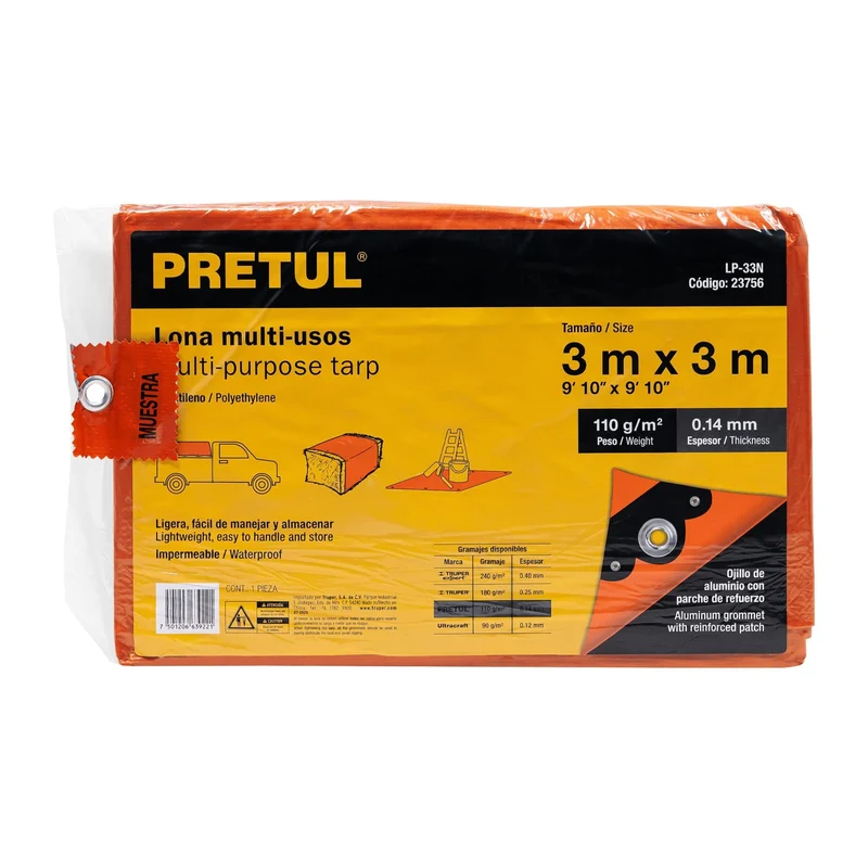 LONA PRETUL TRUPER 3 X 3 M NARANJA