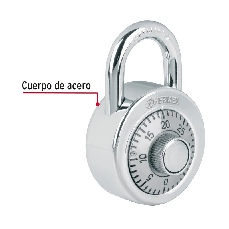 CANDADO DE COMBINACIÓN DE DISCO EN BLÍSTER, HERMEX