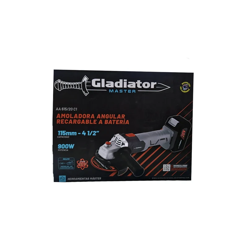 AMOLADORA ANGULAR RECARGABLE A BATERÍA GLADIATOR 115MM 900W