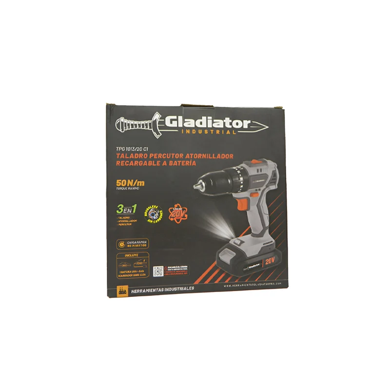 TALADRO PERCUTOR ATORNILLADOR RECARGABLE A BATERÍA GLADIATOR 3 EN 1