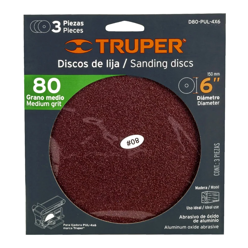 PAQUETE C/3 DISCOS DE LIJA 6" GRANO 80 PARA, PUL-4X6T
