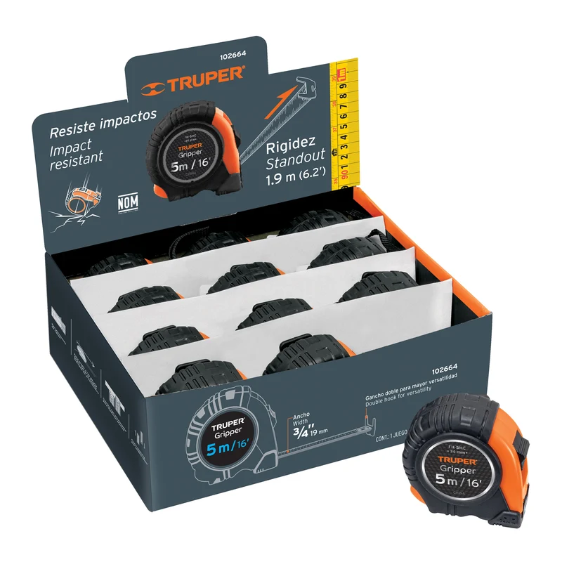 CINTA MÉTRICA GRIPPER 5 M CINTA 13 MM DISPLAY BOX CON 12 PIEZAS