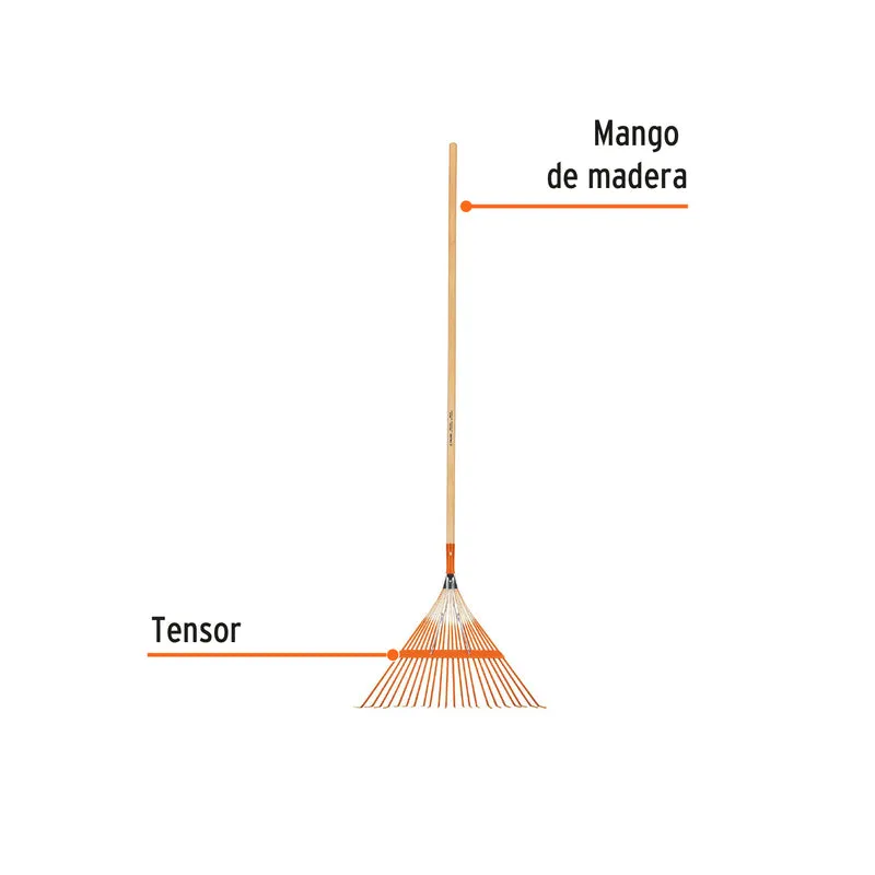 ESCOBA METÁLICA PARA JARDÍN,RECTA, 22 DIENTES, MANGO 48"