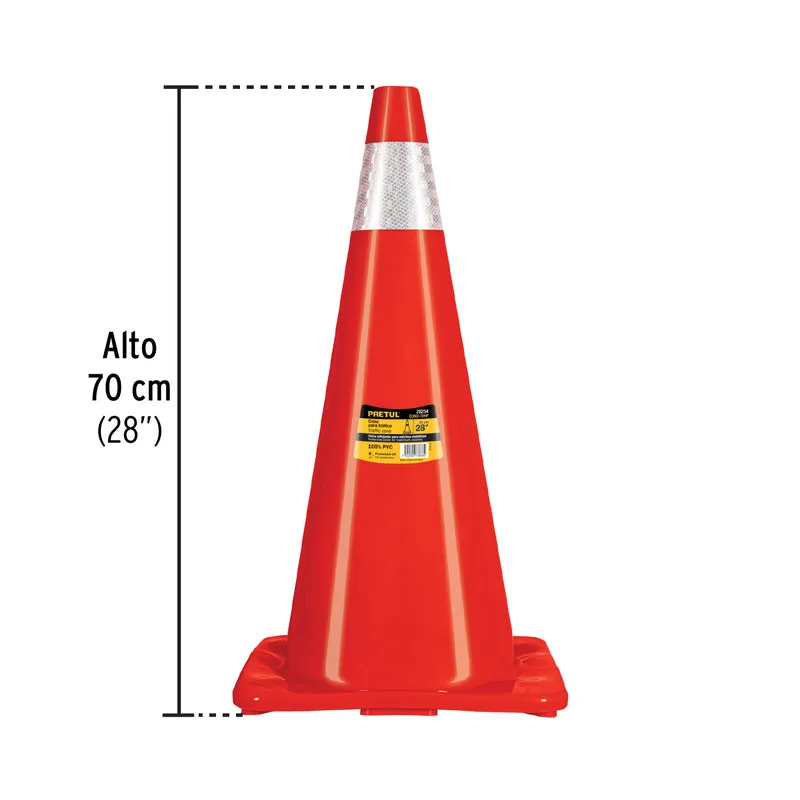 CONO DE PRECAUCIÓN DE 70 CM DE PVC CON REFLEJANTE, PRETUL