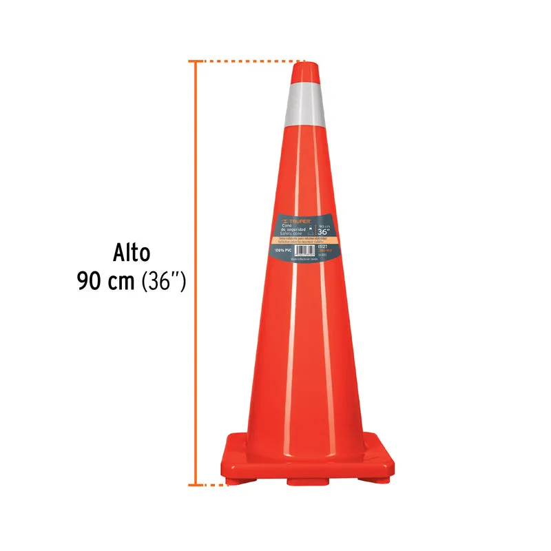 CONO DE PRECAUCIÓN DE 90 CM DE PVC CON REFLEJANTE, TRUPER