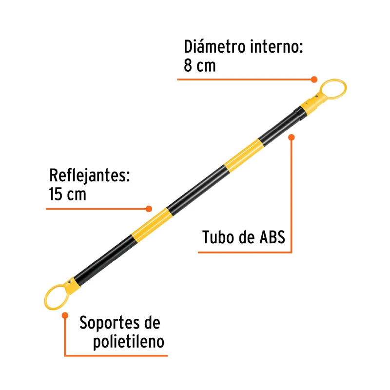 BARRA EXTENSIBLE DE 1.3 A 2.1 M TRUPER, REFLEJANTE PARA CONOS