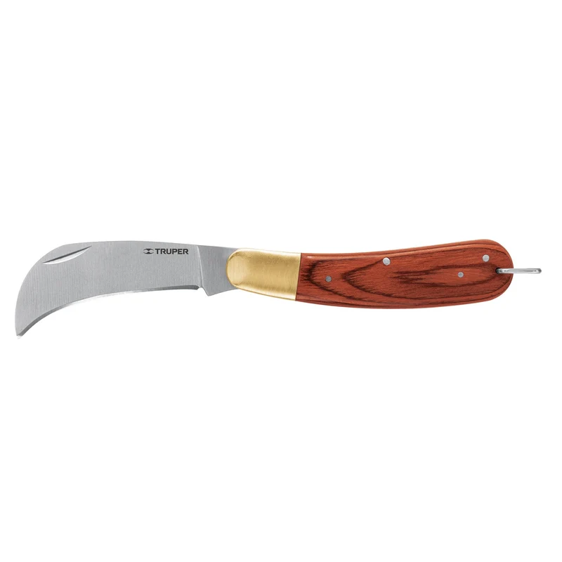 CUCHILLO ABATIBLE 8" PARA ELECTRICISTA MANGO MADERA, TRUPER