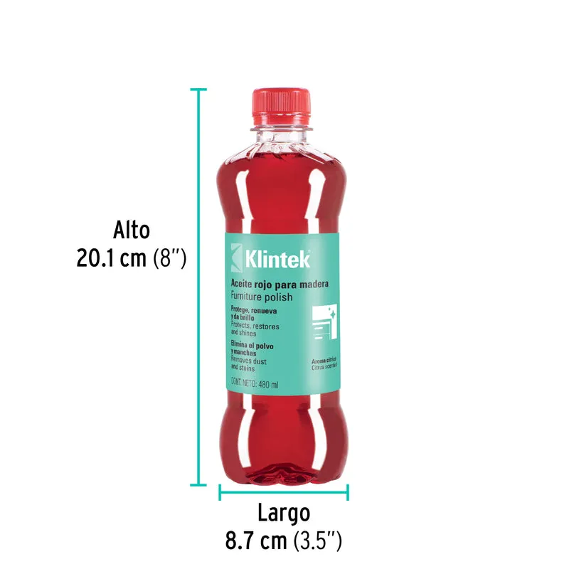 ACEITE ROJO PARA MUEBLES, 480 ML, KLINTEK