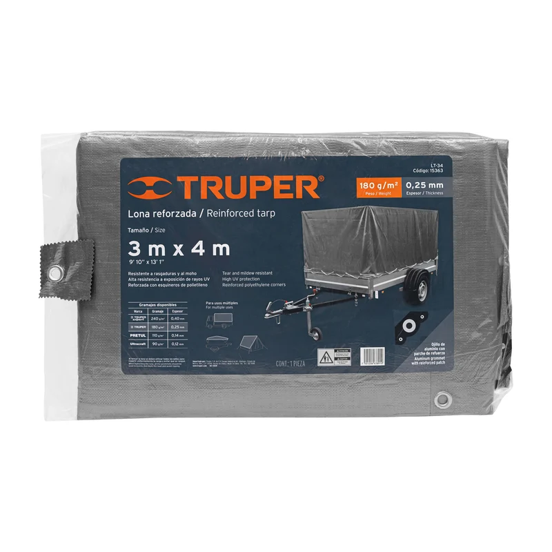 LONA GRIS REFORZADA 3 X 4 M, TRUPER