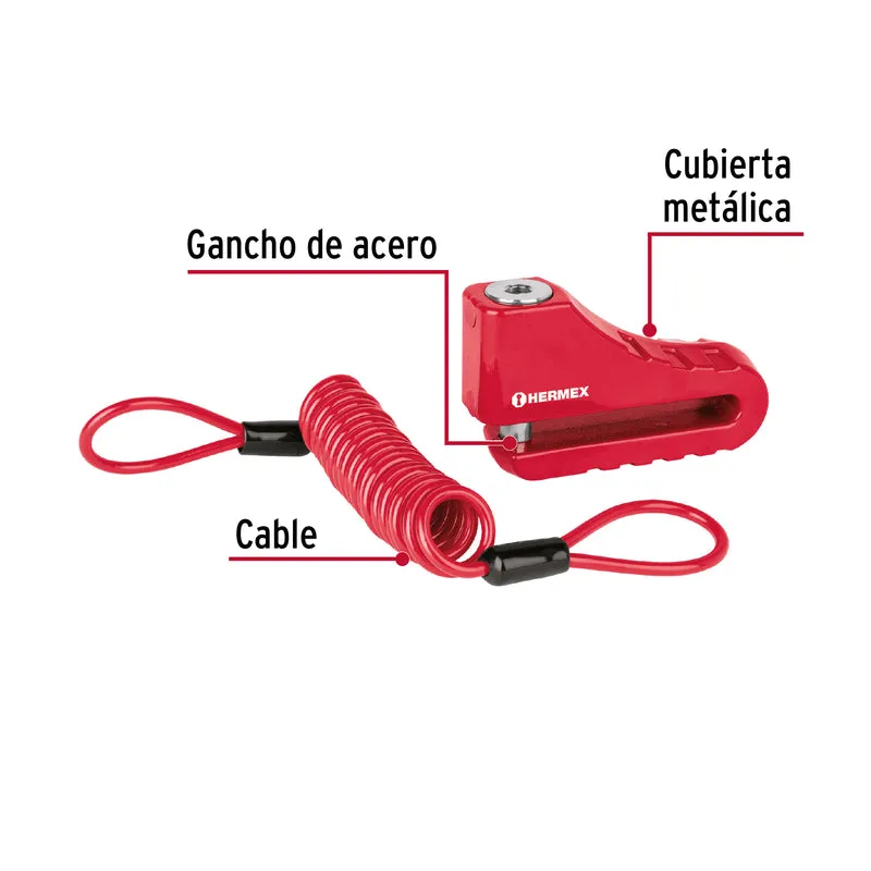 CANDADO PARA DISCO DE MOTOCICLETA HERMEX, PERNO DE 10 MM
