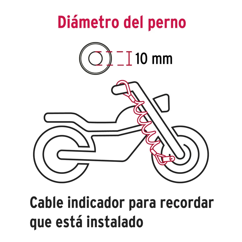 CANDADO PARA DISCO DE MOTOCICLETA HERMEX, PERNO DE 10 MM