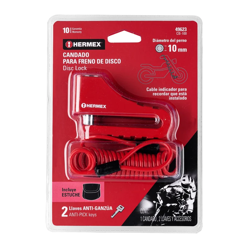 CANDADO PARA DISCO DE MOTOCICLETA HERMEX, PERNO DE 10 MM