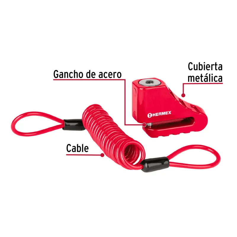 CANDADO PARA DISCO DE MOTOCICLETA HERMEX, PERNO DE 5.5 MM