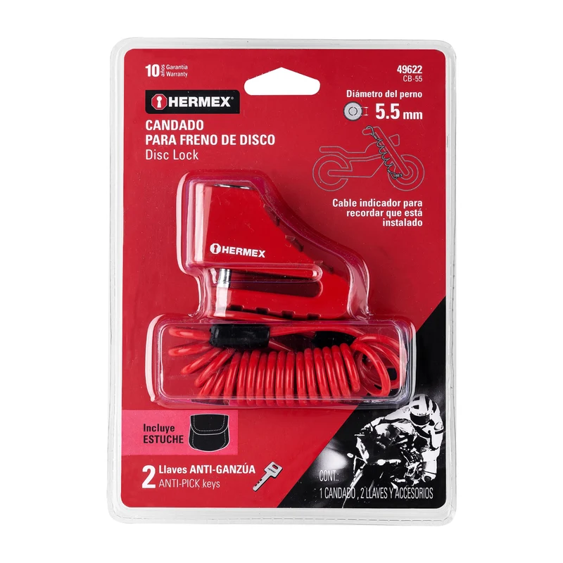 CANDADO PARA DISCO DE MOTOCICLETA HERMEX, PERNO DE 5.5 MM