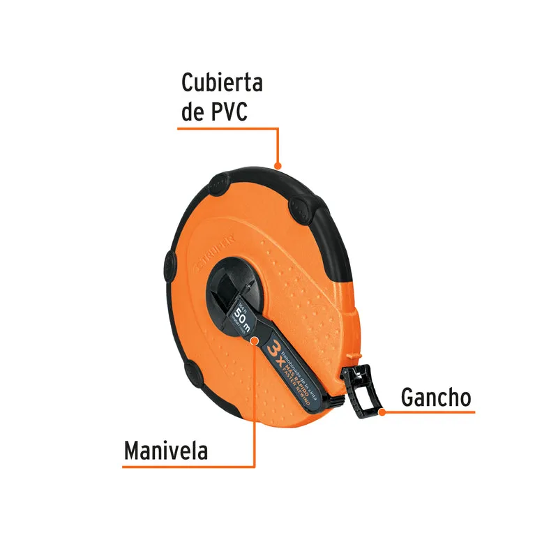 CINTA LARGA 50M TRUPER DE FIBRA DE VIDRIO, CARCASA PLÁSTICA