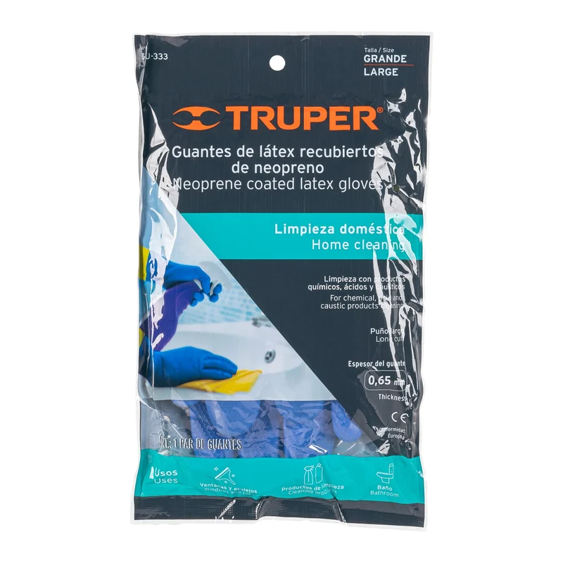 GUANTES DE LÁTEX REFORZADOS PARA LIMPIEZA TRUPER, TALLA GRANDE