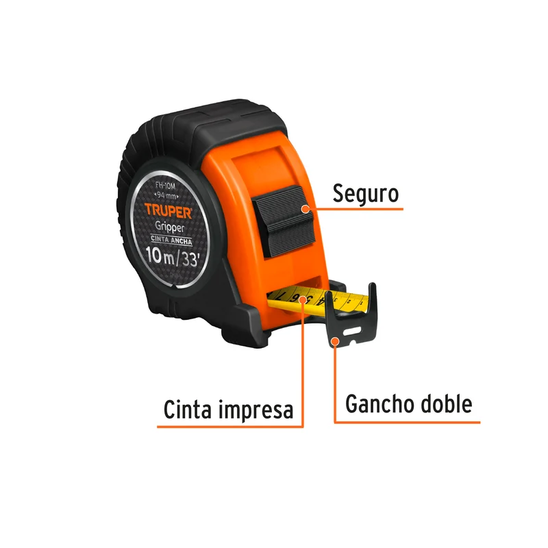 CINTA MÉTRICA GRIPPER CONTRA IMPACTOS DE 10M, TRUPER