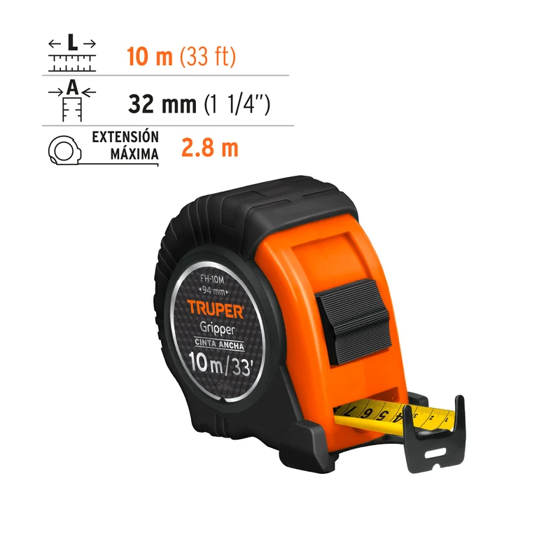 CINTA MÉTRICA GRIPPER CONTRA IMPACTOS DE 10M, TRUPER