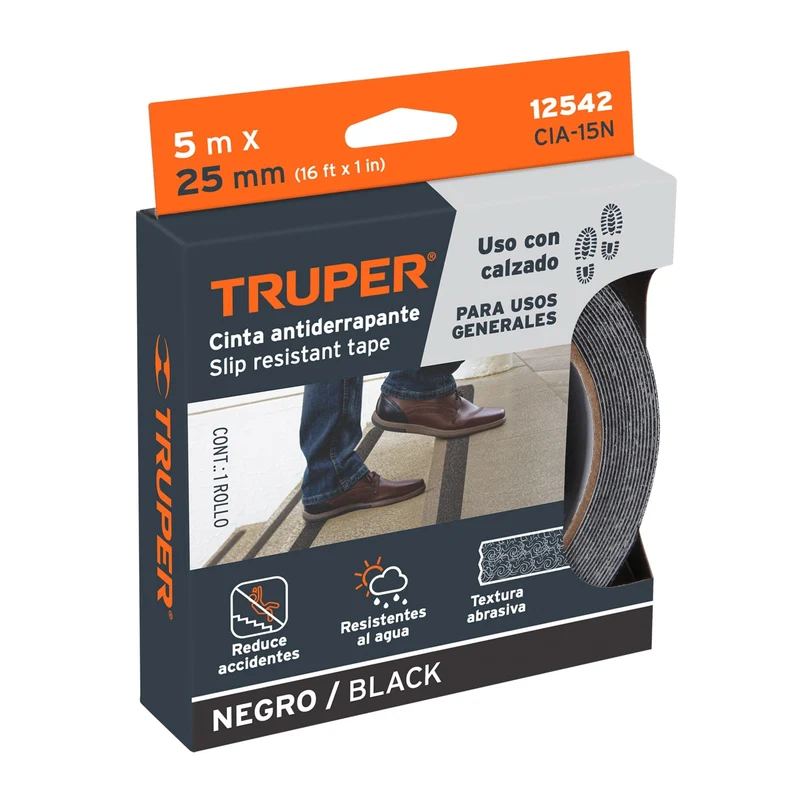 ROLLO 5M DE CINTA ANTIDERRAPANTE TRUPER, 25MM CON ABRASIVO