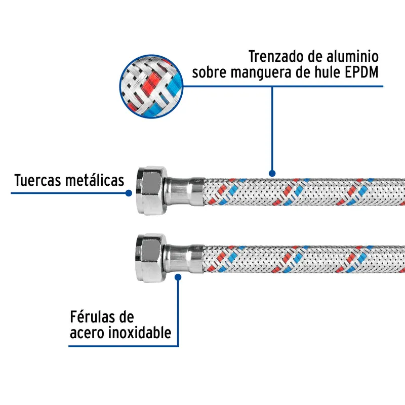 MANGUERA PARA LAVABO FOSET, ALUMINIO, 1/2"X1/2",55 CM
