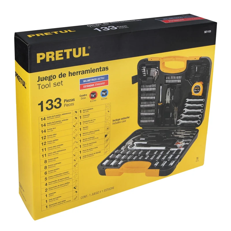 KIT JUEGO DE 133 HERRAMIENTAS PRETUL