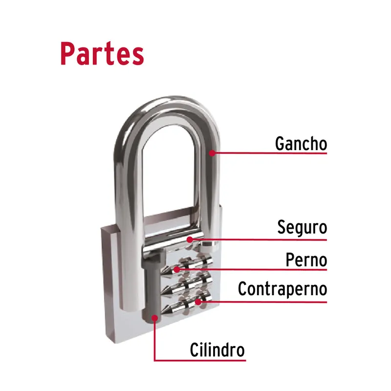 CANDADO DE HIERRO 38 MM GANCHO LARGO HERMEX, EN BLÍSTER