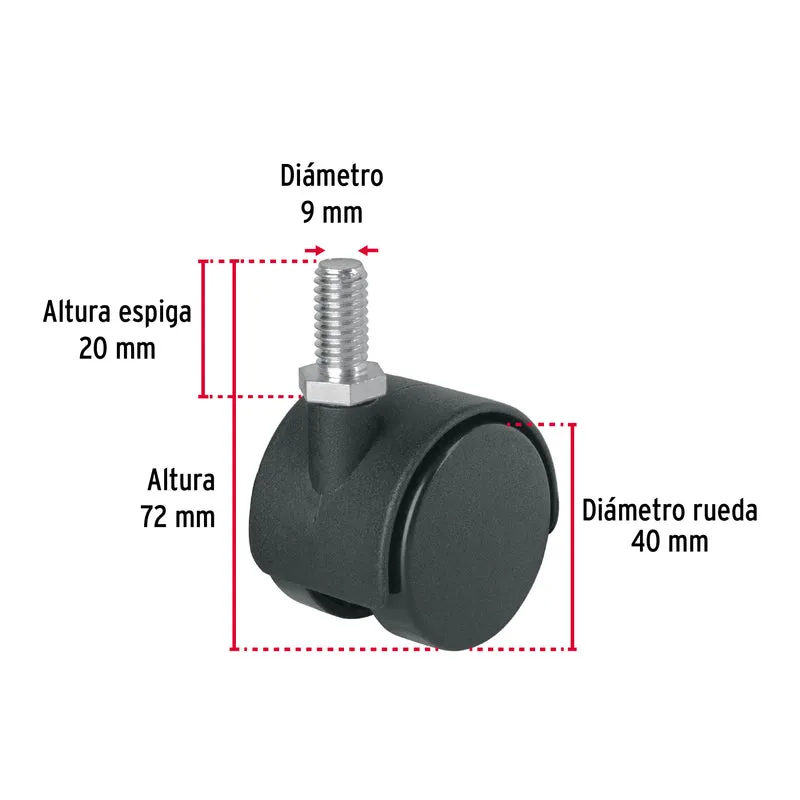 RODAJA TIPO YOYO DE 50 MM CON ESPIGA ROSCADA, FIERO