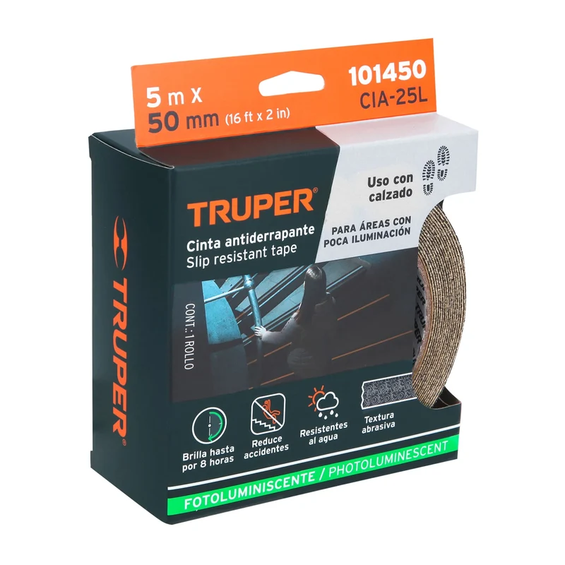 5M CINTA ANTIDERRAPANTE TRUPER, FOTOLUMINISCENTE, 50 MM ABRASIVO