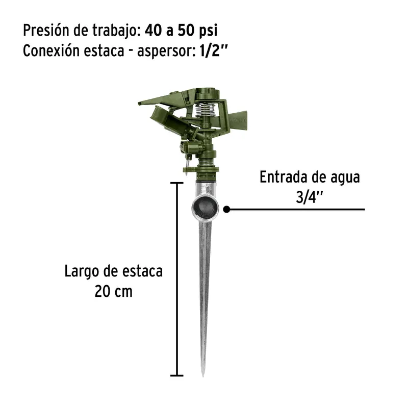 ASPERSOR PLÁSTICO 11" UNA VÍA ESTACA METÁLICA, PRETUL