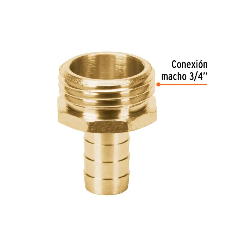 CONECTOR 1/2" MACHO DE LATÓN SÓLIDO PARA MANGUERA, TRUPER