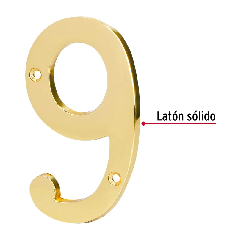 NÚMERO 9 DE LATÓN SÓLIDO 4", HERMEX