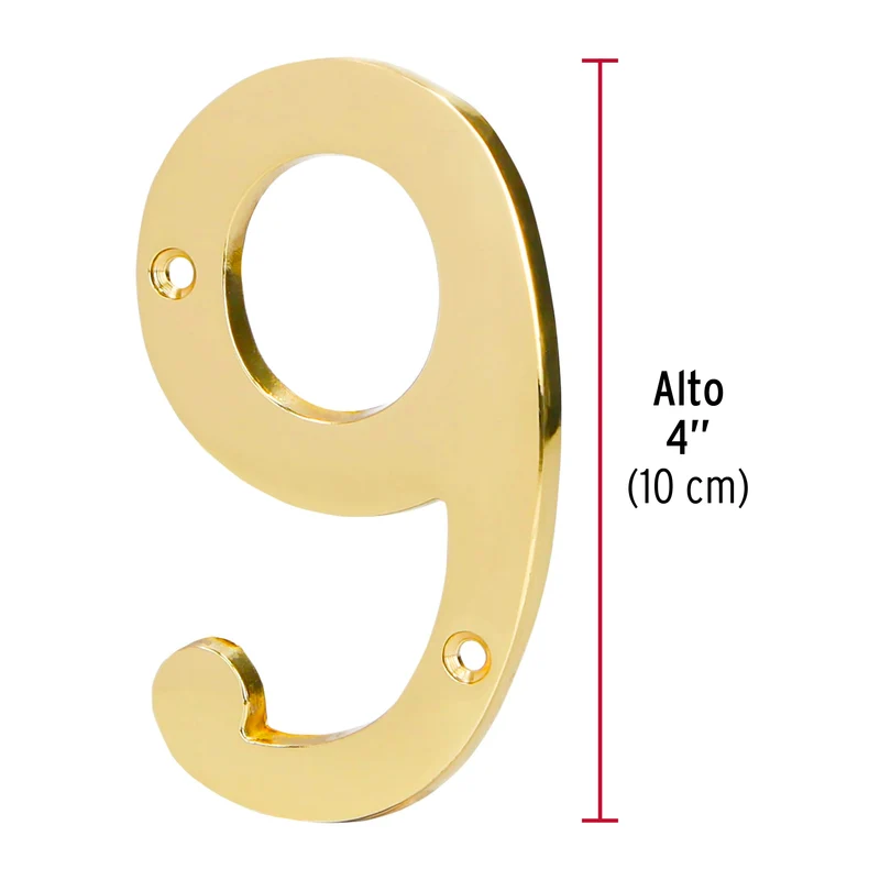 NÚMERO 9 DE LATÓN SÓLIDO 4", HERMEX