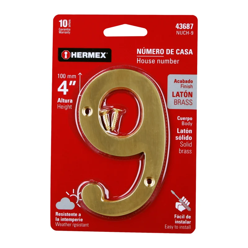 NÚMERO 9 DE LATÓN SÓLIDO 4", HERMEX