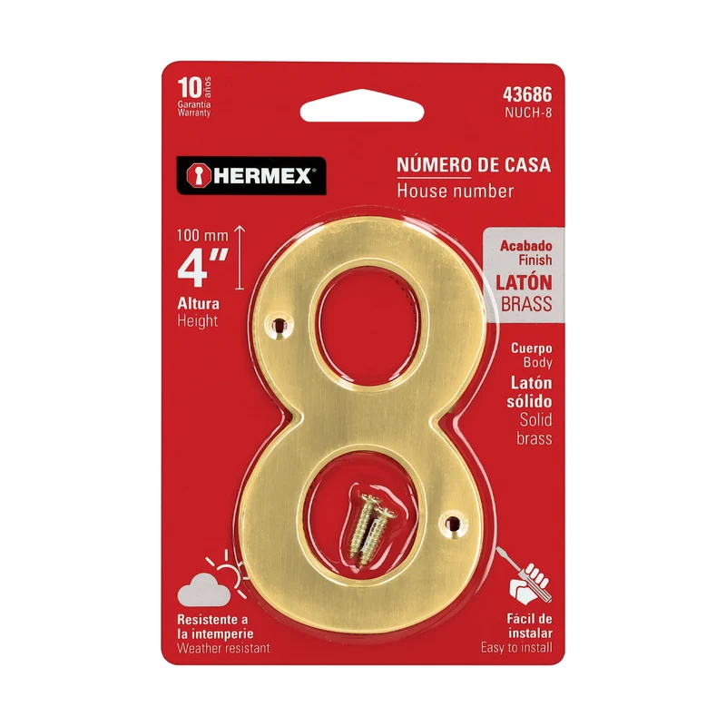NÚMERO 8 DE LATÓN SÓLIDO 4", HERMEX
