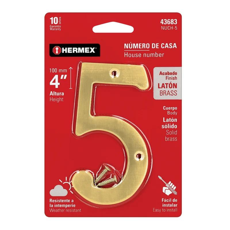 NÚMERO 5 DE LATÓN SÓLIDO 4", HERMEX