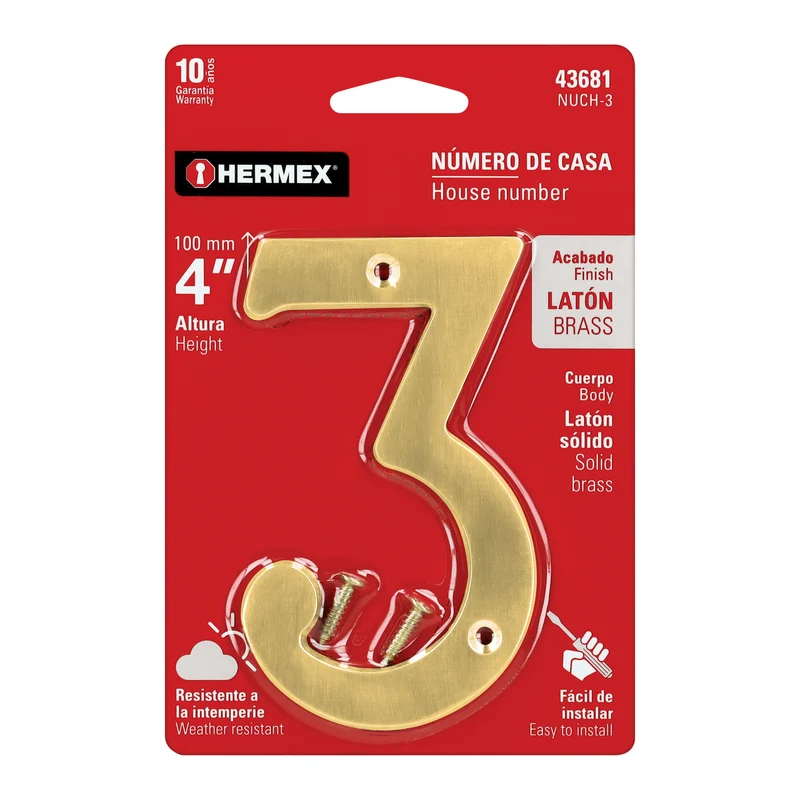 NÚMERO 3 DE LATÓN SÓLIDO 4", HERMEX