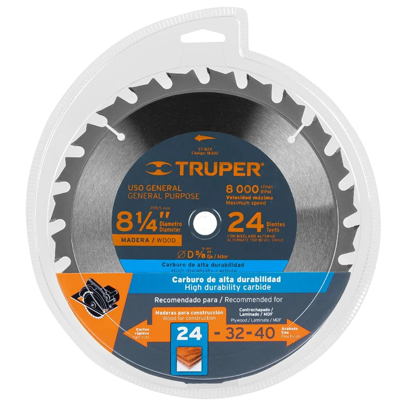 HOJA SIERRA 8-1/4" PARA MADERA, 24 DIENTES CENTRO 5/8"
