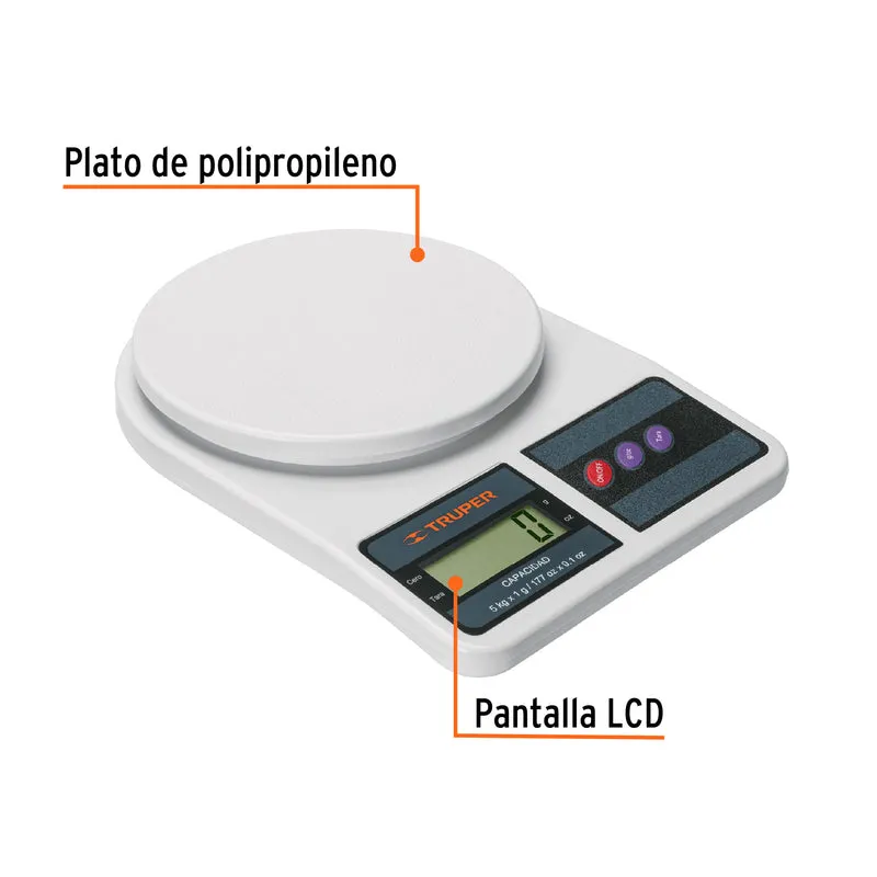 BÁSCULA DIGITAL PARA COCINA TRUPER, 5 KG