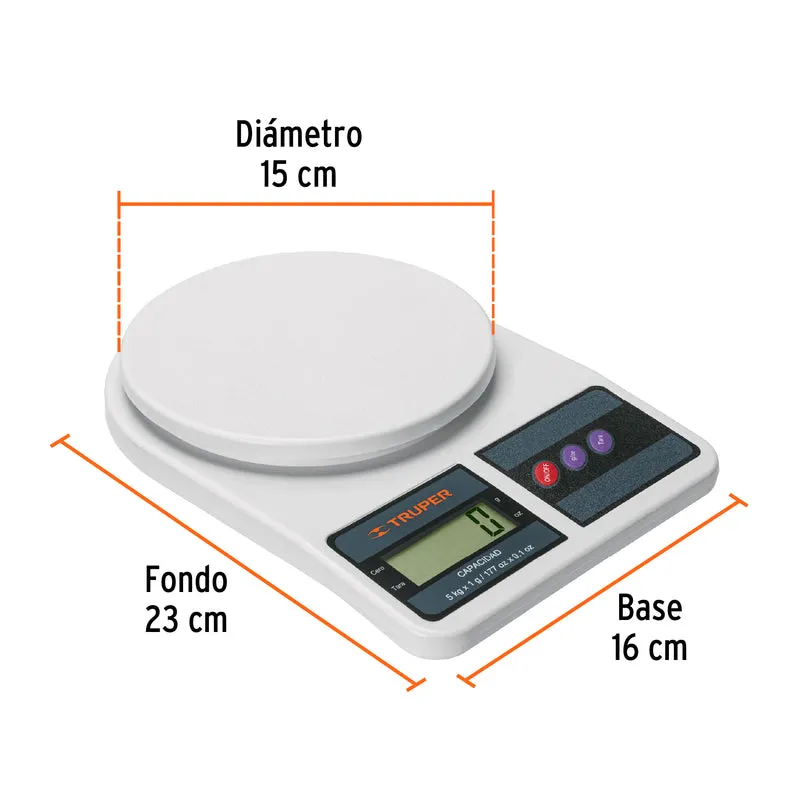 BÁSCULA DIGITAL PARA COCINA TRUPER, 5 KG