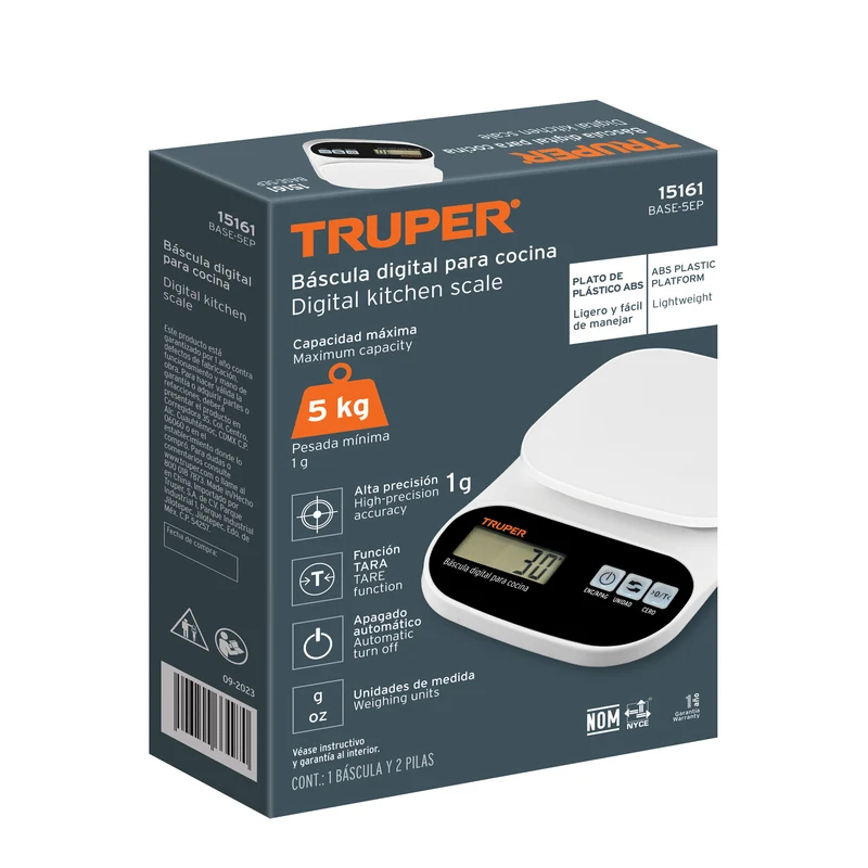 BÁSCULA DIGITAL PARA COCINA TRUPER, 5 KG