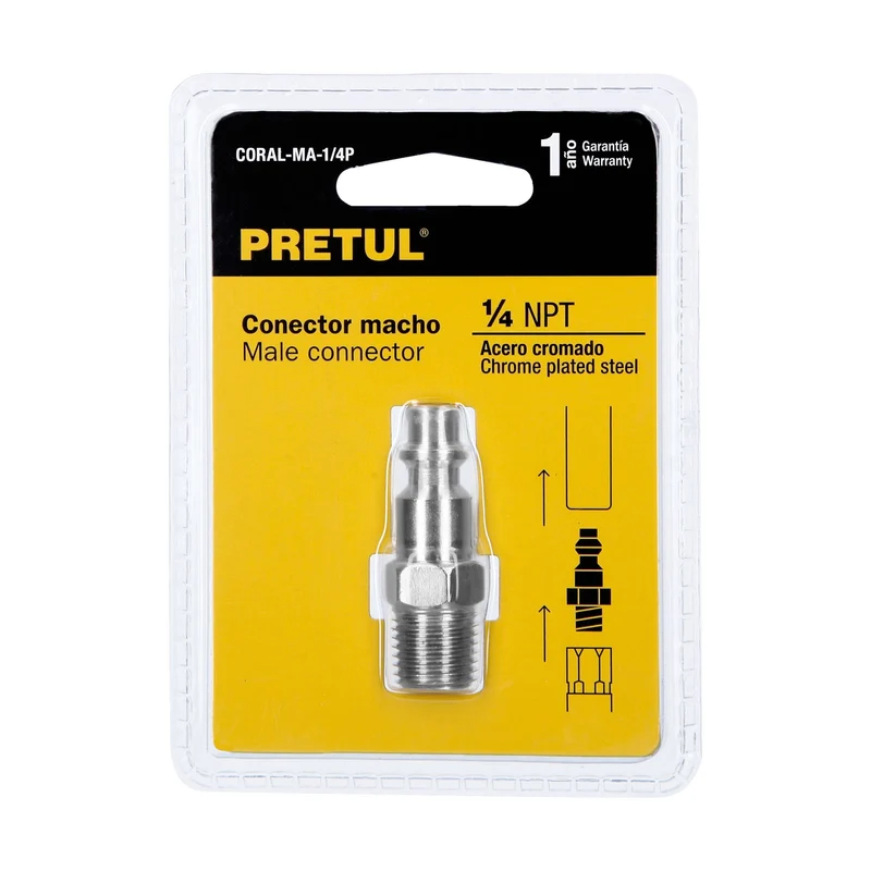 CONECTOR RÁPIDO, TIPO M, CUERDA 1/4 NPT, MACHO PRETUL