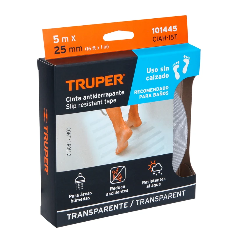 5M CINTA ANTIDERRAPANTE TRANSPARENTE TRUPER, 25MM