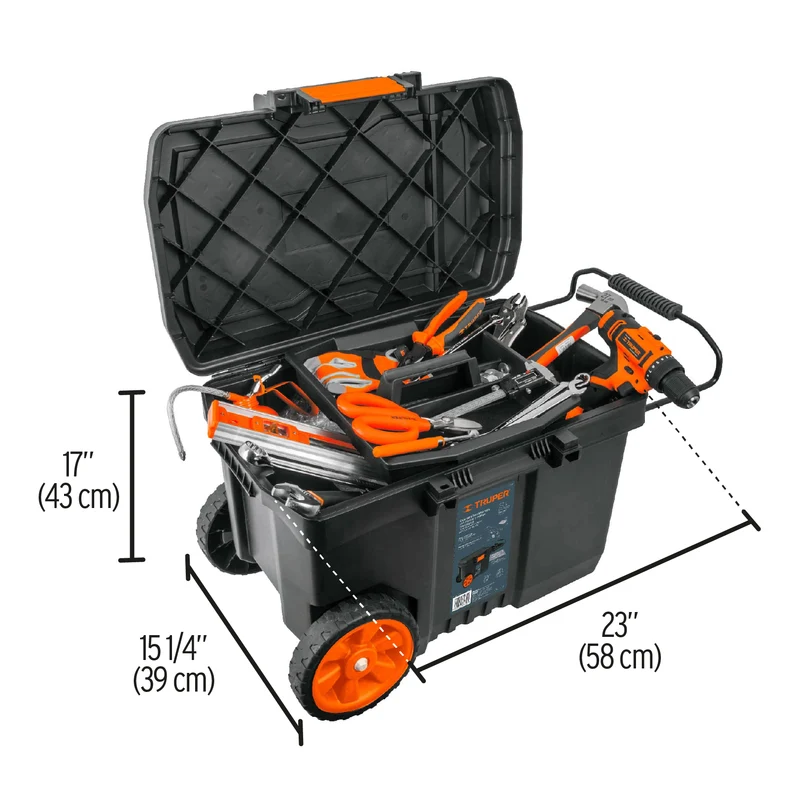 CAJA PARA HERRAMIENTA PLÁSTICA TRUPER DE 23" (58 CM) CON RUEDAS
