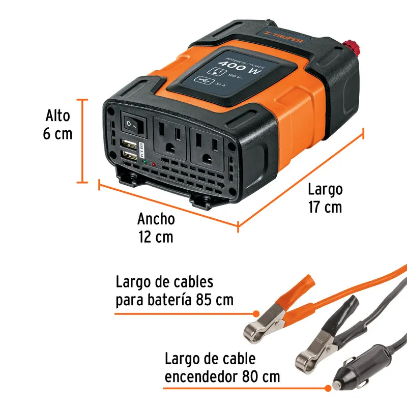 INVERSOR DE CORRIENTE TRUPER 400 W PLÁSTICO ABS
